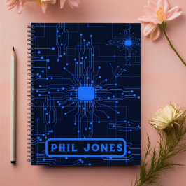 Futuristisches blaues Leiterplattenmuster Notizbuch