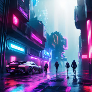 Futuristisches Cyber Punk City - Version 1 Künstlicher Leinwanddruck