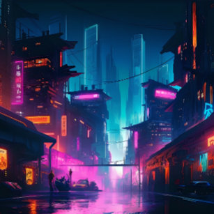 Futuristisches Cyber Punk City - Version 2 Künstlicher Leinwanddruck