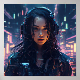 Futuristisches Cyberpunk Glitched Hologrammposter Poster