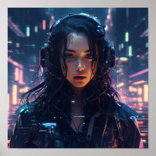 Futuristisches Cyberpunk Glitched Hologrammposter  Poster