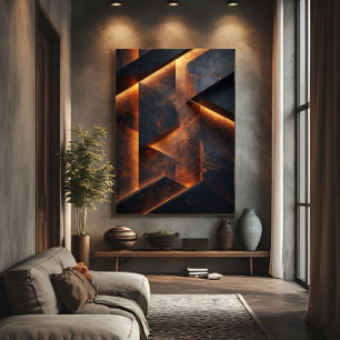 Futuristisches dunkles orangefarbenes Beton-Abstra Poster