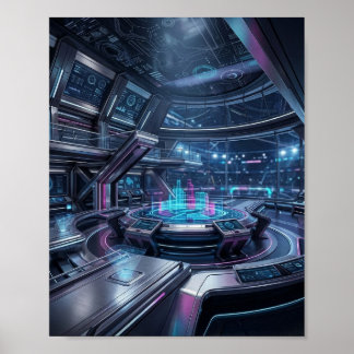 Futuristisches Esports-Kommandozentrum Neon-Techno Poster