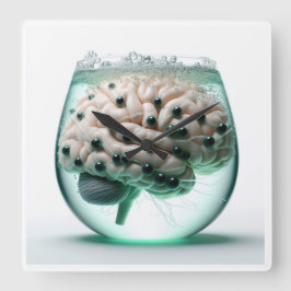 Futuristisches Gehirn in der Glaswand Quadratische Wanduhr