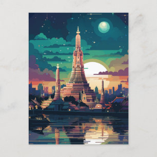 Futuristisches Glühen von Wat Arun, Bangkok Feiertagspostkarte