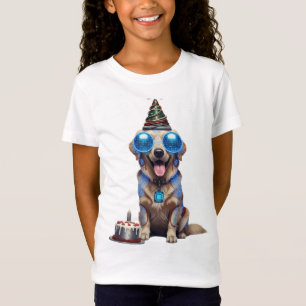 Futuristisches Golden Retriever Geburtstags Mädche T-Shirt