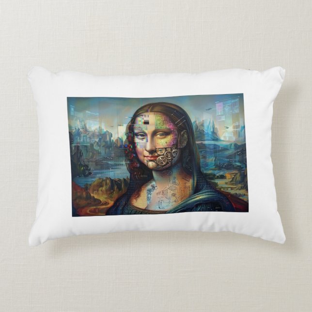 Futuristisches Mona Lisa Kissen (Vorderseite)