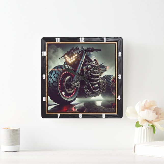 Futuristisches Motorrad mit LED-Leuchten Quadratische Wanduhr (Zuhause)