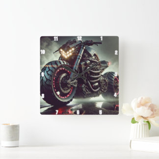 Futuristisches Motorrad mit LED-Leuchten Quadratische Wanduhr
