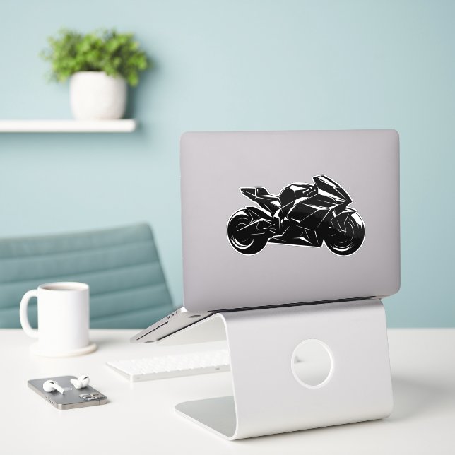 Futuristisches Motorrad Schwarz Weiß Vektor  Aufkleber (Laptop auf Schreibtisch)