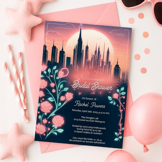 Futuristisches Neon-Brautparty für elektrische Ros Einladung (Electric Roses Futuristic Neon Bridal Shower Invitation
)