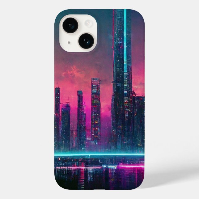 Futuristisches Neon Cyberpunk Cityscape iPhone 14  Case-Mate iPhone Hülle (Rückseite)