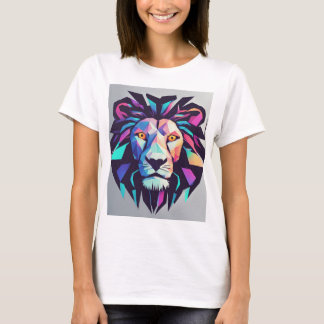 Futuristisches Neon Geometric Lion T - Shirt Desig
