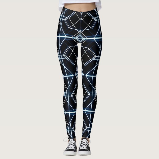 Futuristisches Neon Grid Muster Leggings (Vorderseite)