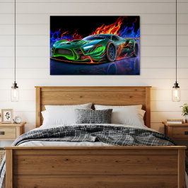 Futuristisches Neon-Grün-Supercar-Feuer Fotodruck