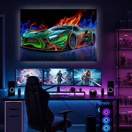 Futuristisches Neon-Grün-Supercar-Feuer Poster