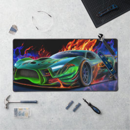 Futuristisches Neon-Grün-Supercar-Feuer Schreibtischunterlage