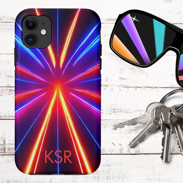 Futuristisches Neon-Laser-Lichtstrahl-Monogramm Case-Mate iPhone Hülle (Von Creator hochgeladen)