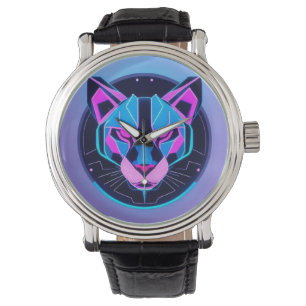 Futuristisches Neon-Panther-Gesicht in geometrisch Armbanduhr