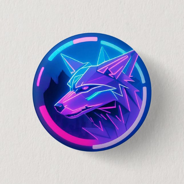 Futuristisches Neon Wolf-Gesicht in geometrischer  Button (Vorderseite)