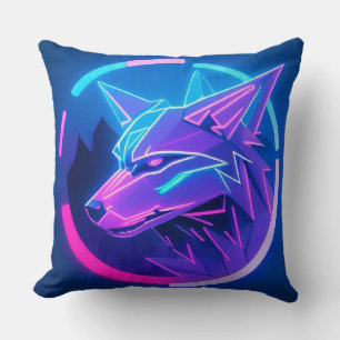 Futuristisches Neon Wolf-Gesicht in geometrischer Kissen