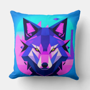 Futuristisches Neon Wolf-Gesicht in geometrischer Kissen
