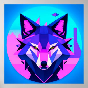 Futuristisches Neon Wolf-Gesicht in geometrischer  Poster