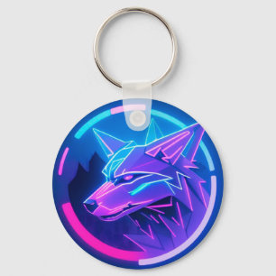 Futuristisches Neon-Wolfgesicht in geometrischer K Schlüsselanhänger