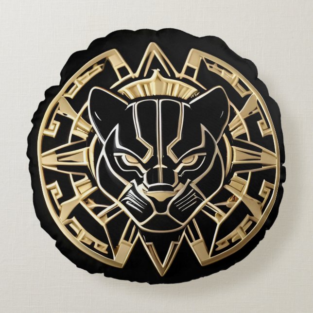 Futuristisches Panther Emblem mit Metallic Details Rundes Kissen (Vorderseite)
