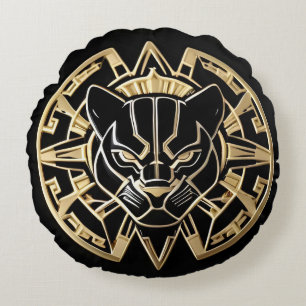 Futuristisches Panther-Emblem mit metallischen Det Rundes Kissen
