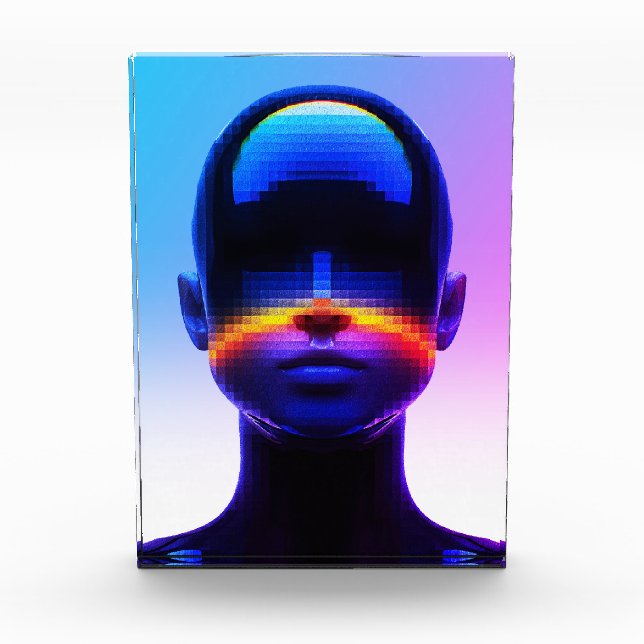 Futuristisches Pixel Art Portrait - Digitales Abst Fotoblock (Vorderseite)