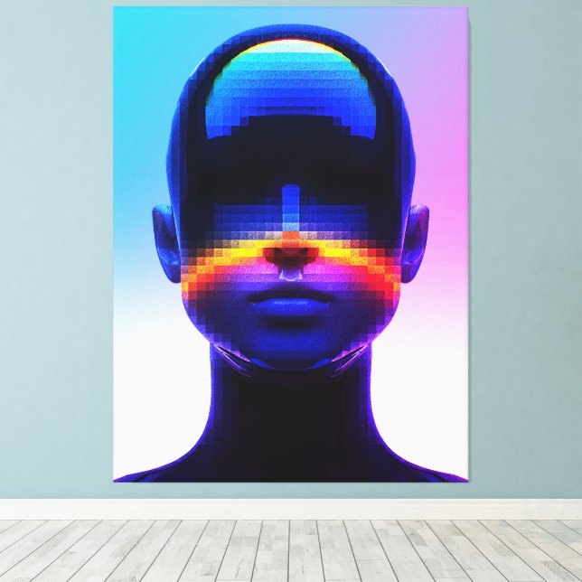Futuristisches Pixel Art Portrait - Digitales Abst Leinwanddruck (Insitu (Holzboden))