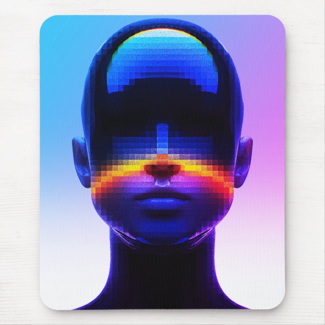 Futuristisches Pixel Art Portrait - Digitales Abst Mousepad (Vorne)