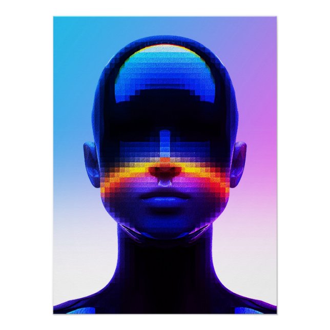 Futuristisches Pixel Art Portrait - Digitales Abst Poster (Vorderseite)