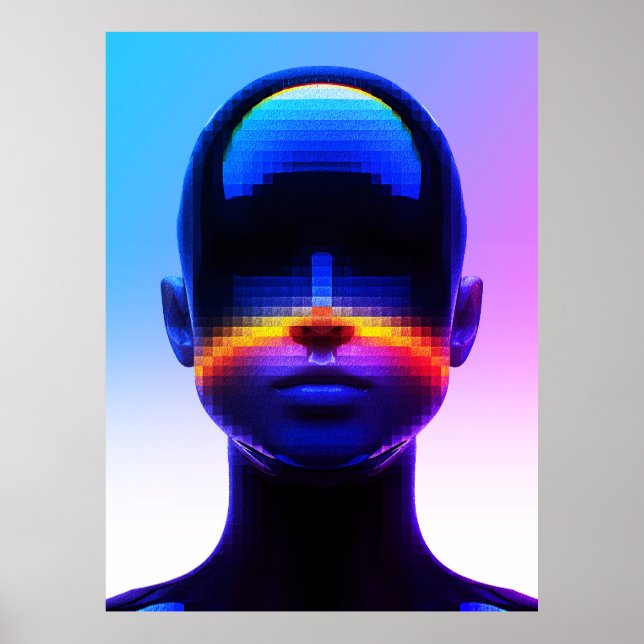 Futuristisches Pixel Art Portrait - Digitales Abst Poster (Vorne)