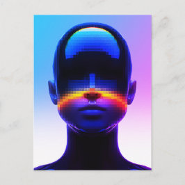Futuristisches Pixel Art Portrait - Digitales Abst Postkarte