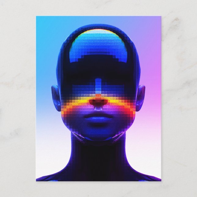 Futuristisches Pixel Art Portrait - Digitales Abst Postkarte (Vorderseite)