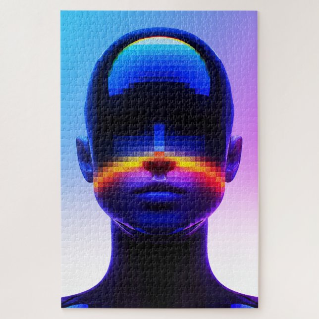 Futuristisches Pixel Art Portrait - Digitales Abst Puzzle (Vertikal)