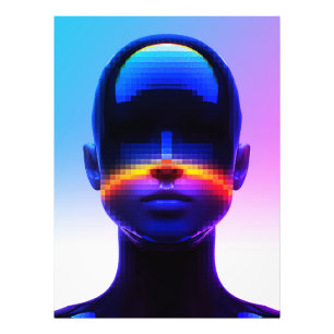 Futuristisches Pixel-Art-Porträt – Digitale Abstra Fotodruck