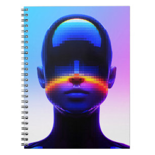 Futuristisches Pixel-Art-Porträt – Digitale Abstra Notizblock