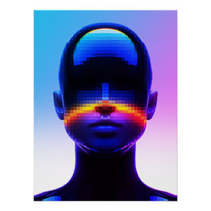 Futuristisches Pixel-Art-Porträt – Digitale Abstra Poster