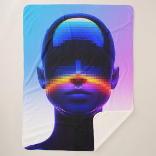 Futuristisches Pixel-Art-Porträt – Digitale Abstra Sherpadecke