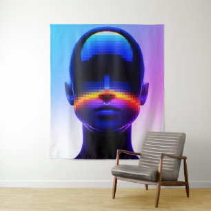 Futuristisches Pixel-Art-Porträt – Digitale Abstra Wandteppich