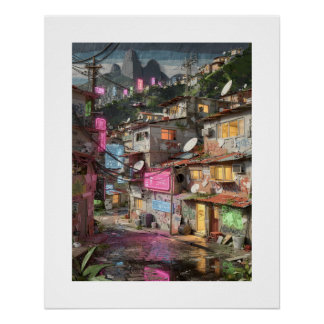 Futuristisches Rio de Janeiro Tages Neon Favela St Poster
