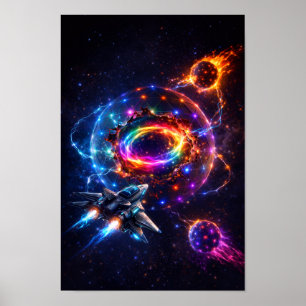 Futuristisches Weltraumportal mit Sci-Fi-Raumschif Poster