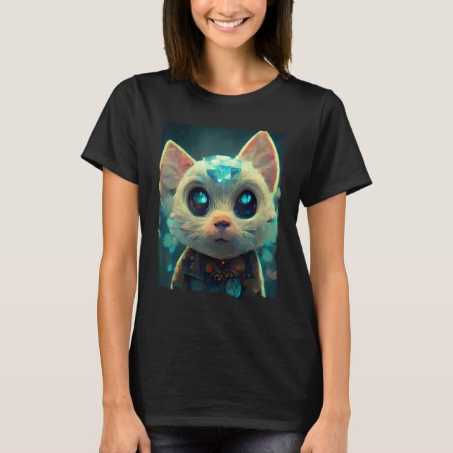 Fuuny Crystal Stone Cat T-Shirt (Vorderseite)