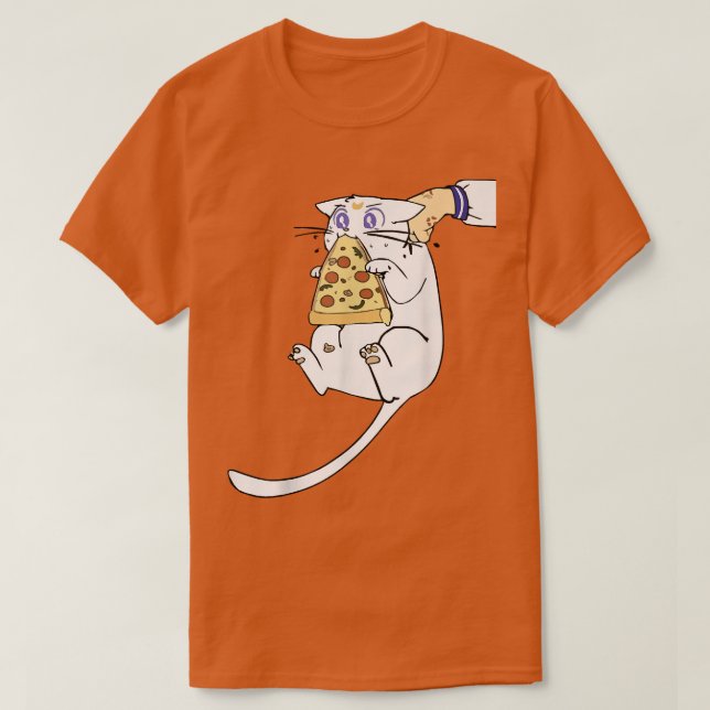 Fuuny Niedlich Anime kitty Cate isst Pizza für Kat T-Shirt (Design vorne)