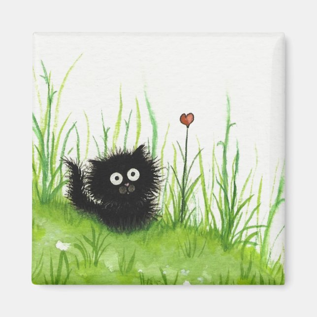 Fuzzy Black Cat Liebe von BiHrLe Magnet (Vorne)