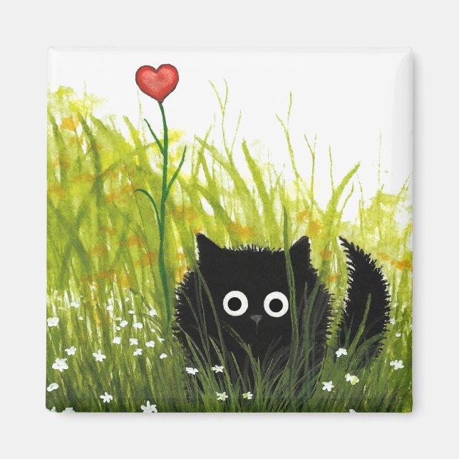 Fuzzy Black Cat One Liebe Bihrle Magnet (Vorne)
