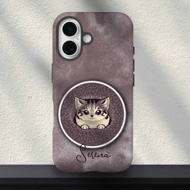 Fuzzy Black White Peeking Cat Art Custom Name  Case-Mate iPhone Hülle (Von Creator hochgeladen)